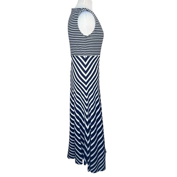 Talbots Navy & White Nautical Striped Stretchy Cotton Blend Maxi Dress Medium - Picture 4 of 10